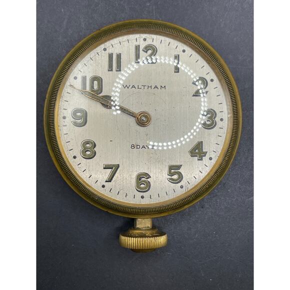 Antique Waltham USA 8 Day Automobile Dashboard Car Clock Gold Tone 15 Jewels